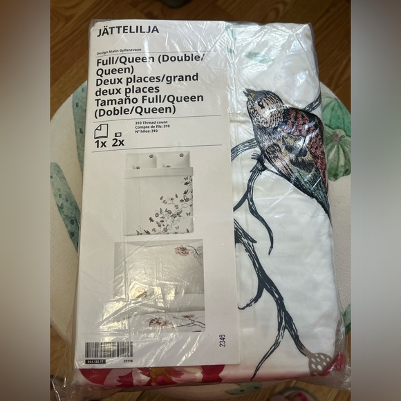NWT JÄTTELILJA Duvet cover and pillowcase(s), white/floral patterned, Full/Queen - Picture 8 of 9